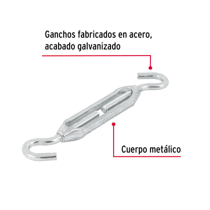 Zinc Turnbuckle 1/4" Hook-To-Hook, FIERO