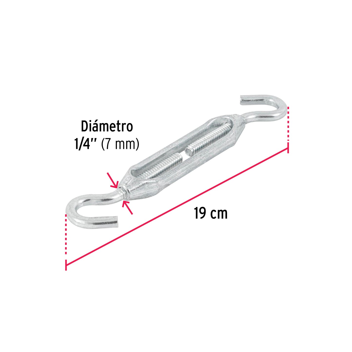 Zinc Turnbuckle 1/4" Hook-To-Hook, FIERO