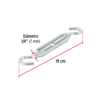 Zinc Turnbuckle 1/4" Hook-To-Hook, FIERO