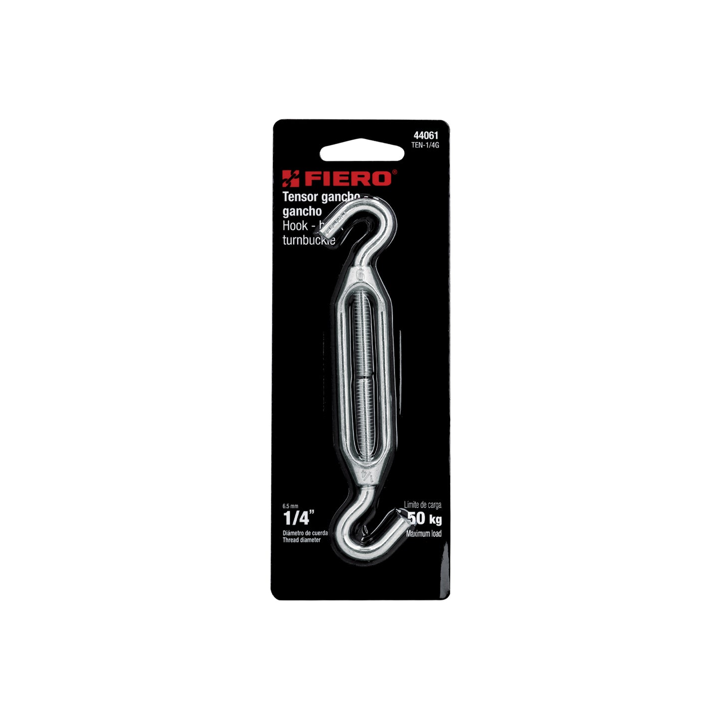 Zinc Turnbuckle 1/4" Hook-To-Hook, FIERO