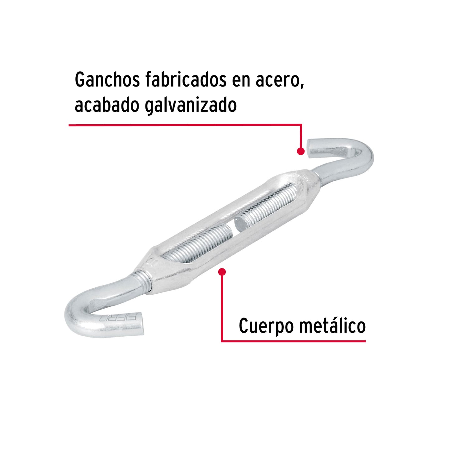 Zinc Turnbuckle 3/8" Hook-To-Hook, FIERO