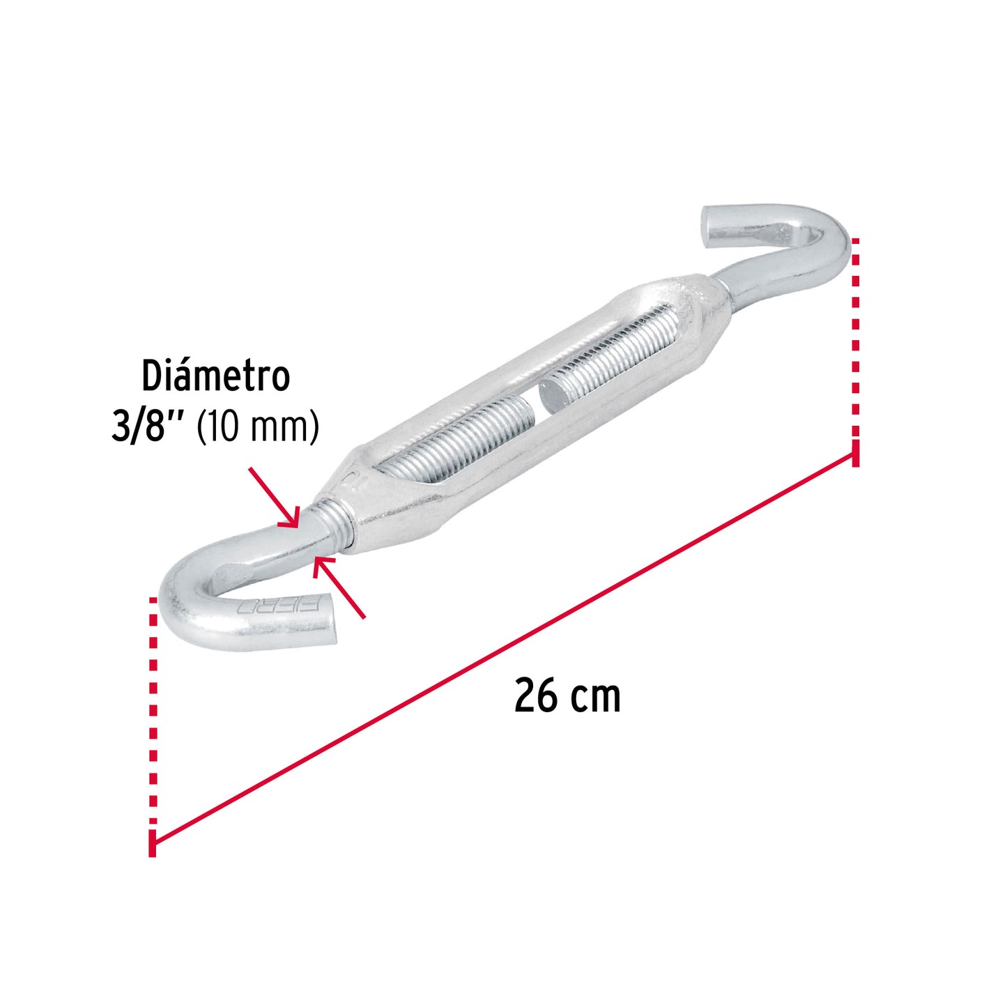 Zinc Turnbuckle 3/8" Hook-To-Hook, FIERO