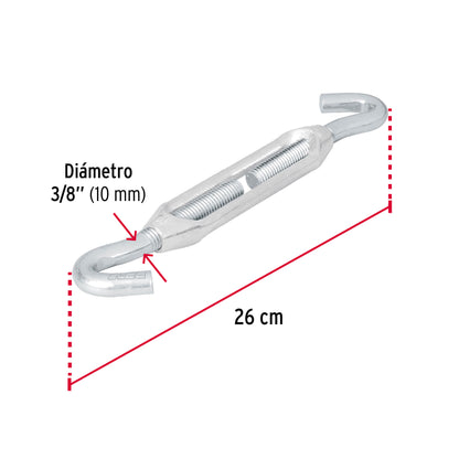 Zinc Turnbuckle 3/8" Hook-To-Hook, FIERO