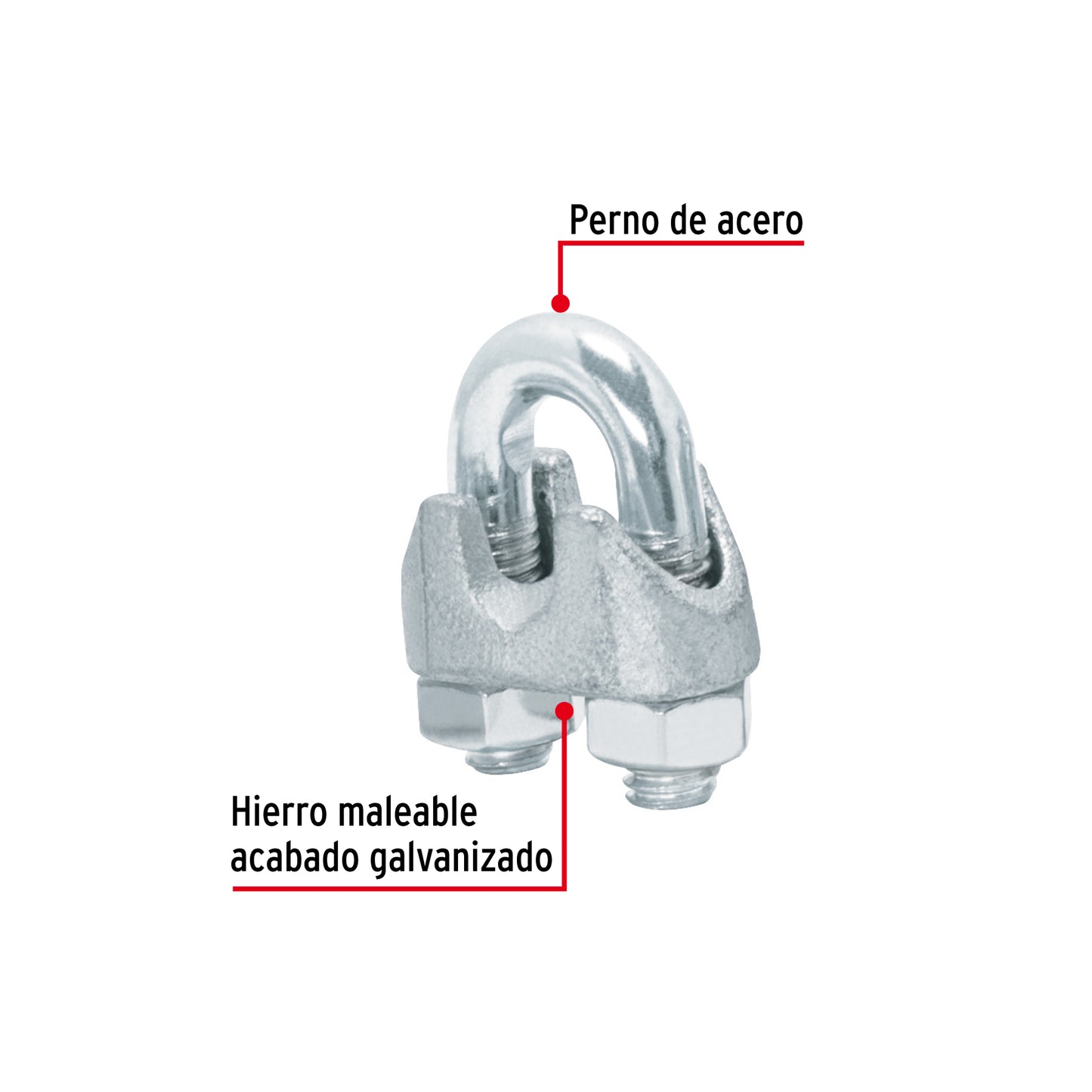 Blister Pack With 2 Iron Cable Clamps (Clamps) For 1/4" Cable, FIERO