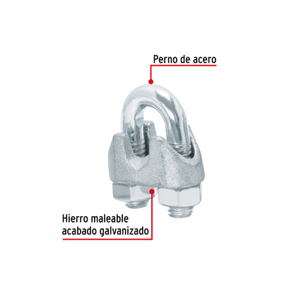 Blister Pack With 2 Iron Cable Clamps (Clamps) For 1/4" Cable, FIERO