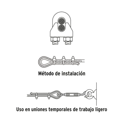 Blister Pack With 2 Iron Cable Clamps (Clamps) For 1/4" Cable, FIERO