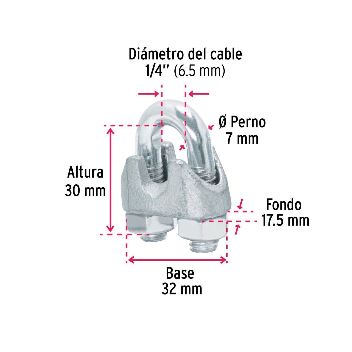 Blister Pack With 2 Iron Cable Clamps (Clamps) For 1/4" Cable, FIERO