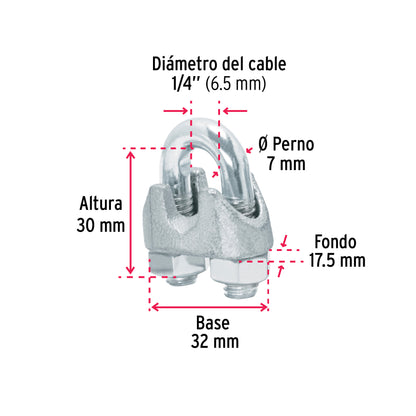 Blister Pack With 2 Iron Cable Clamps (Clamps) For 1/4" Cable, FIERO
