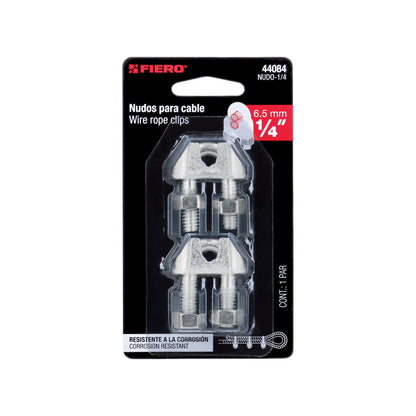 Blister Pack With 2 Iron Cable Clamps (Clamps) For 1/4" Cable, FIERO