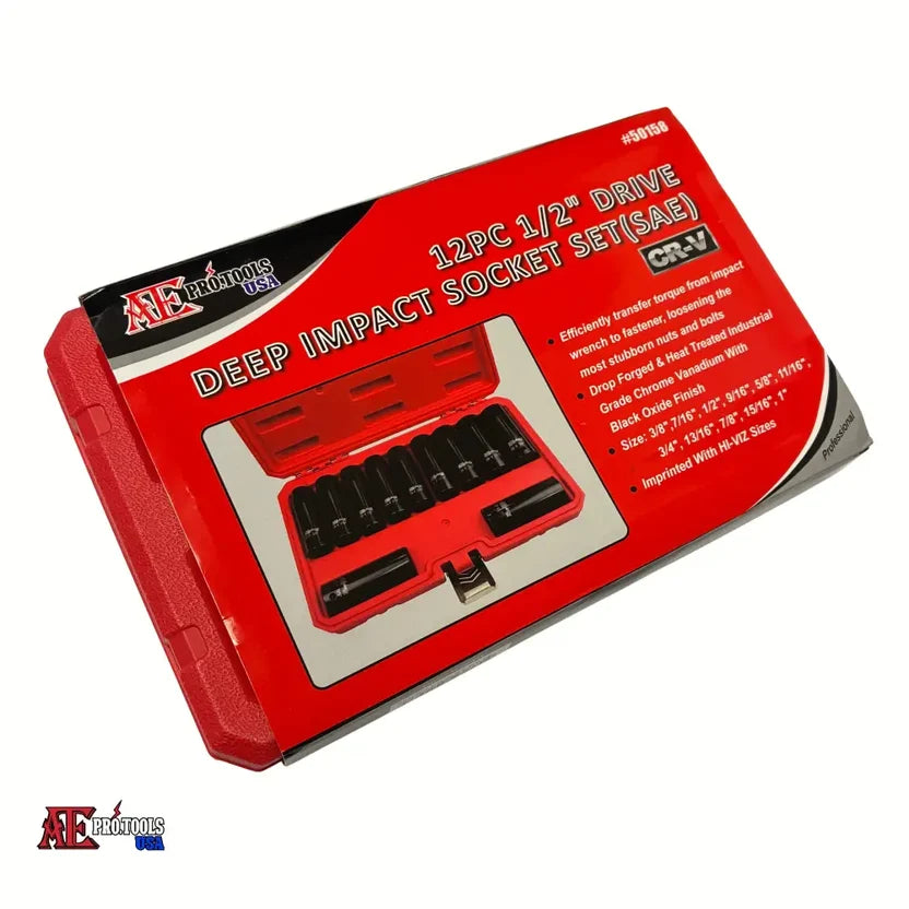 1/2" Drive Deep Air Impact Socket Set -Sae- 12 Pcs.