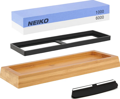 Whetstone Knife Sharpening Kit — 1000/6000 Grit, Dual-Sided Corundum, Bamboo Base