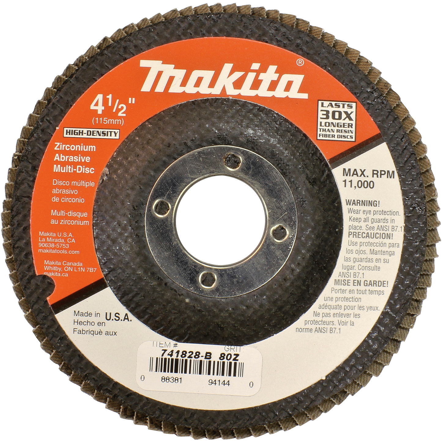 Disc-Multi, 4‑1/2" x 7/8", 80 Grit, Flat Type 27 Makita