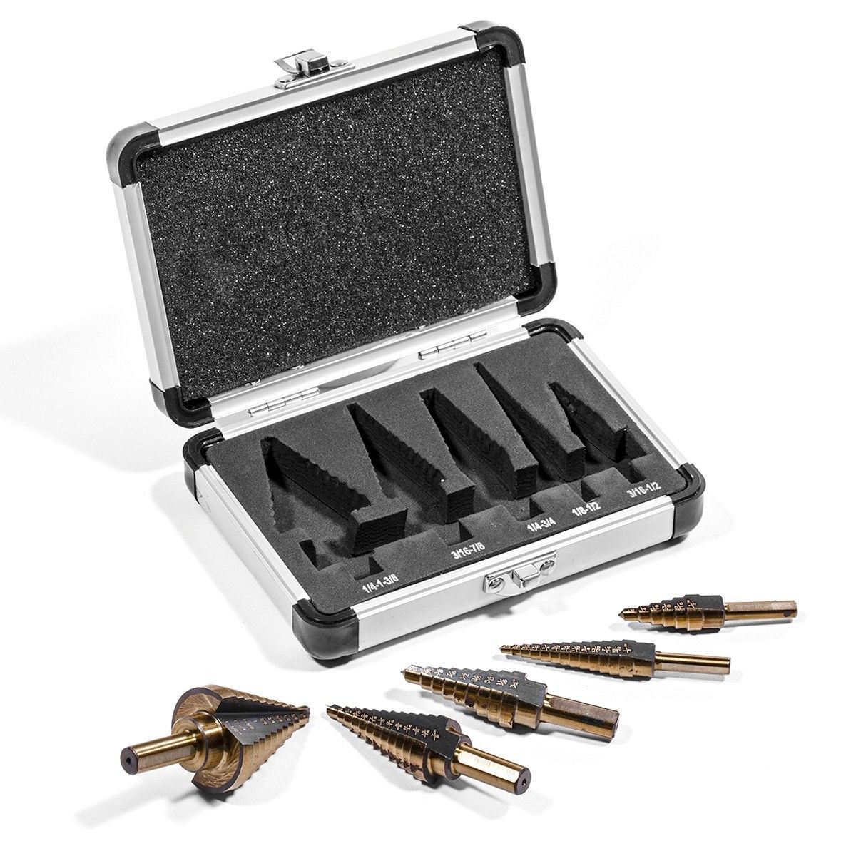 Step Drill Bit Set with Metal Case 5-Piece , SAE