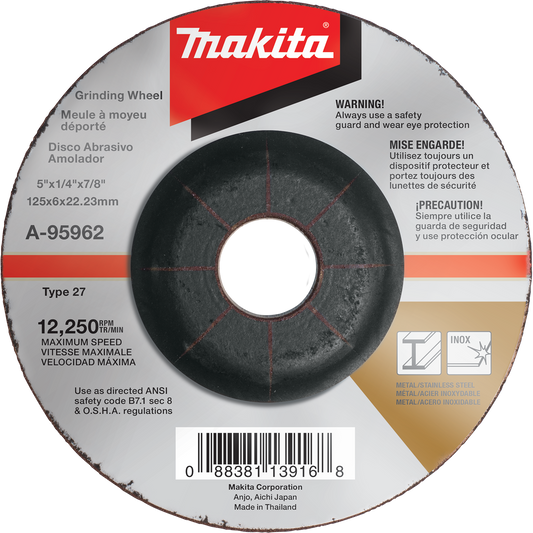 Grinding Wheel, 5" x 1/4" x 7/8" INOX 36 Grit Makita