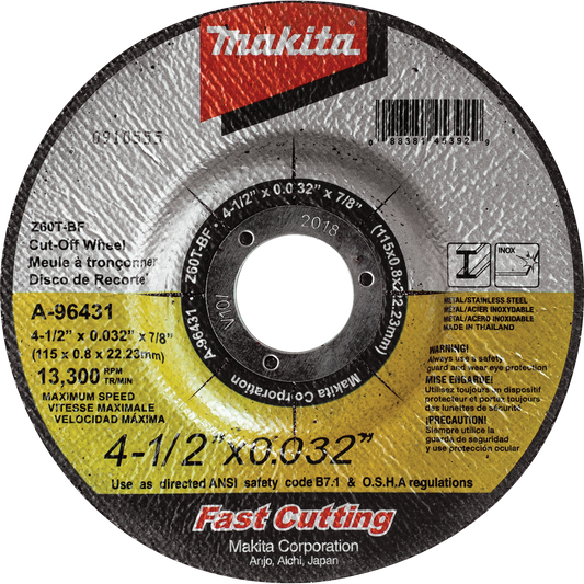 Cut-Off Wheel Stainless Ultra Thin Depressed Center 4‑1/2" x .032" x 7/8" Makita