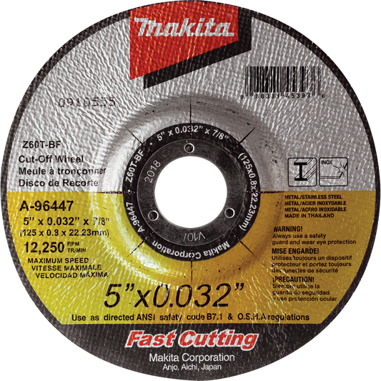 Cut-Off Wheel Stainless Ultra Thin Depressed Center5" x .032" x 7/8" 25 Pc. Makita