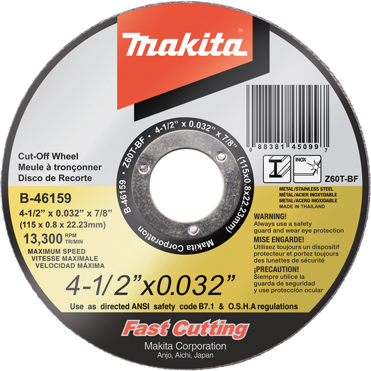 Cut‑Off Wheel Ultra Thin, 4‑1/2" x .032" x 7/8"  Stainless Makita