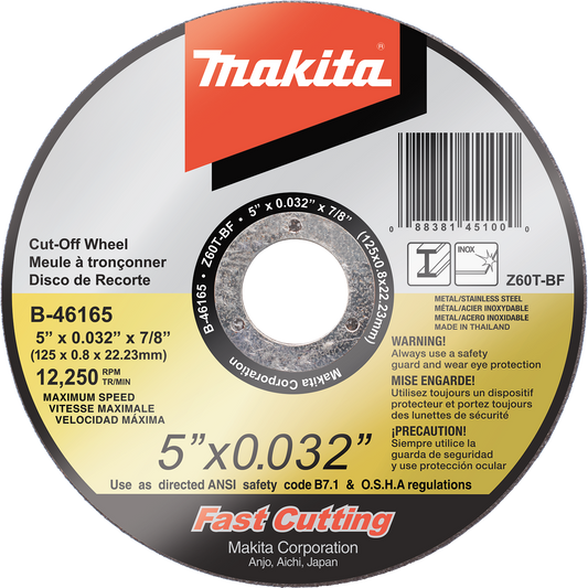 Ultra Thin Cut‑Off Wheel, 5" x .032" x 7/8" Stainless Makita / B-46165