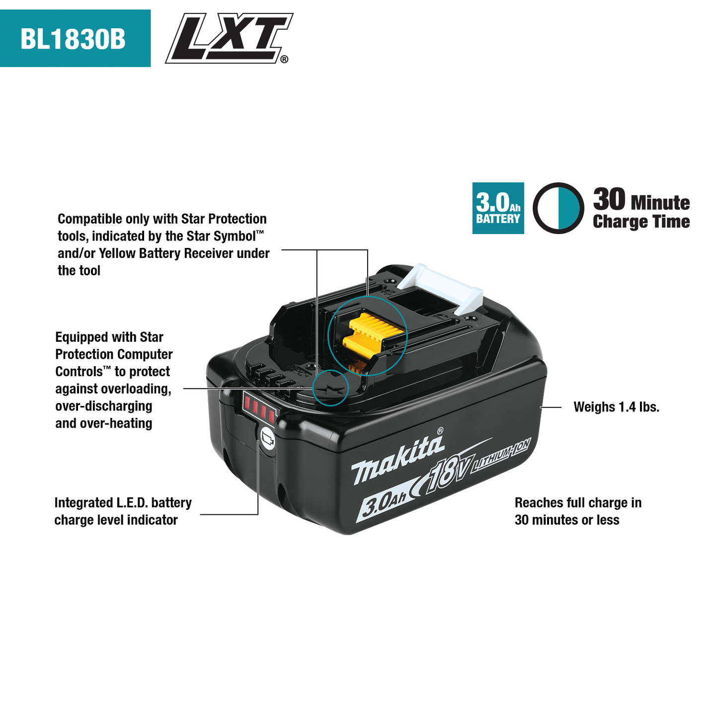18V LXT® Lithium‑Ion 3.0Ah Battery