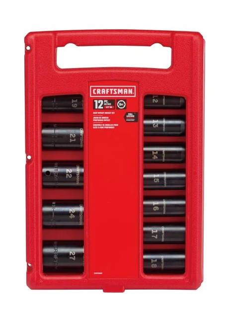 Set 12 PC. Metric Impact Deep Socket DR. 1/2" Craftsman
