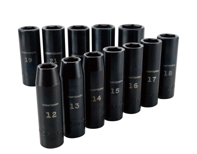 Set 12 PC. Metric Impact Deep Socket DR. 1/2" Craftsman