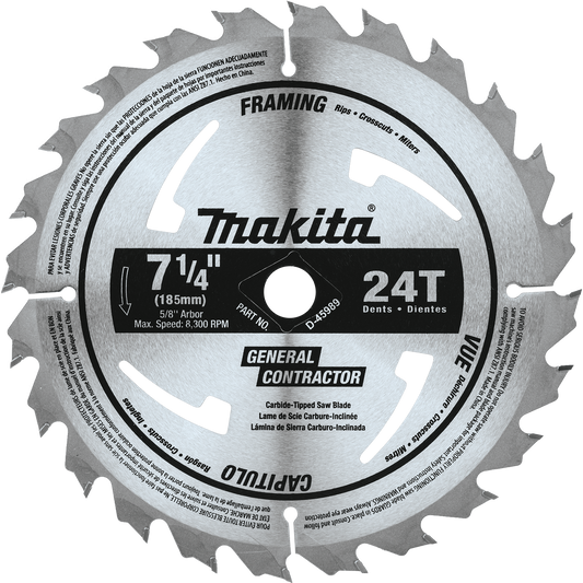 Circular Saw Blade, Framing/General Purpose 7‑1/4" 24T Carbide‑Tipped Makita