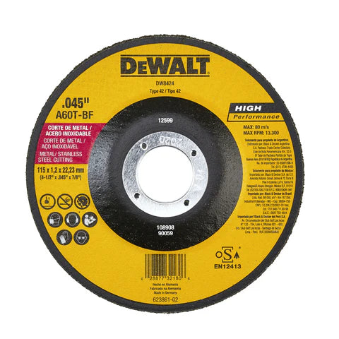 Metal/Stainless Steel Cutting Disc. 4-1/2" X .45" X 7/8" Dewalt