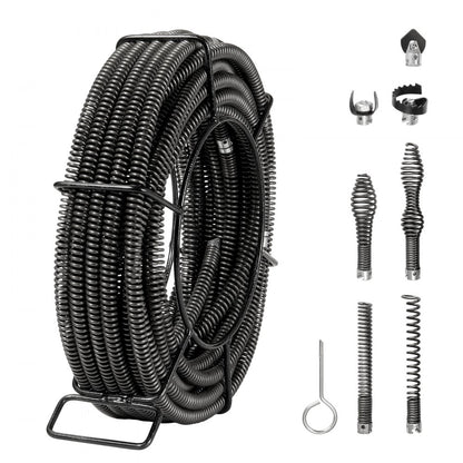 Drain Cleaning Cable 66 FT x 5/8 Inch, Professional Sectional Drain VEVOR