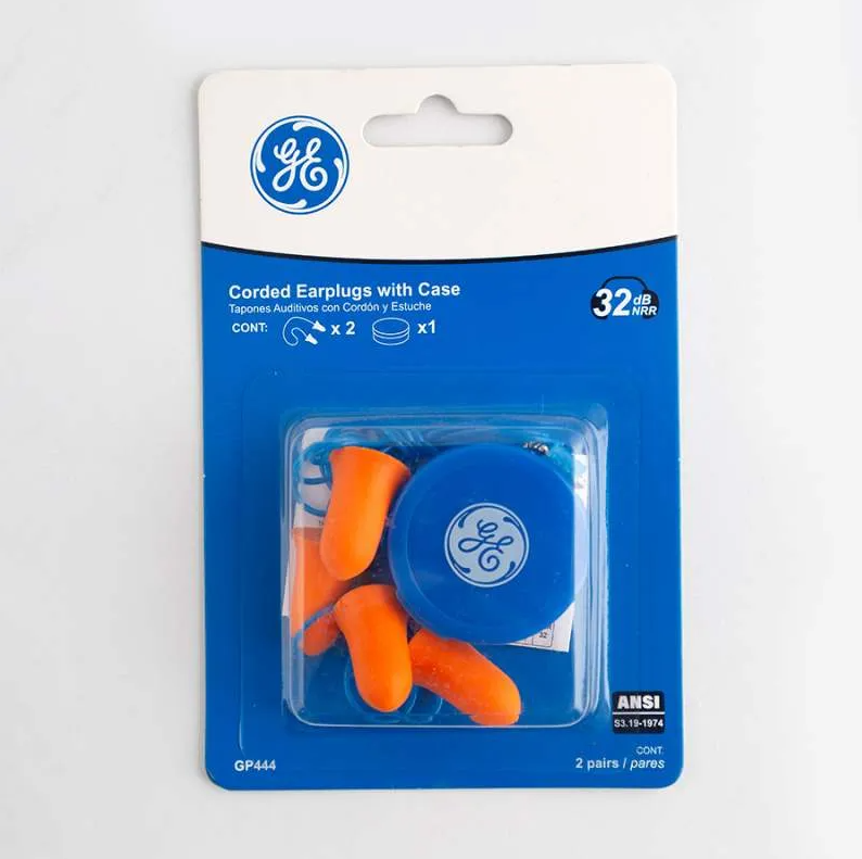 General Electric Foam Earplugs Corded with Case - 2 Pairs