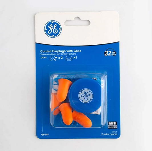 General Electric Foam Earplugs Corded with Case - 2 Pairs