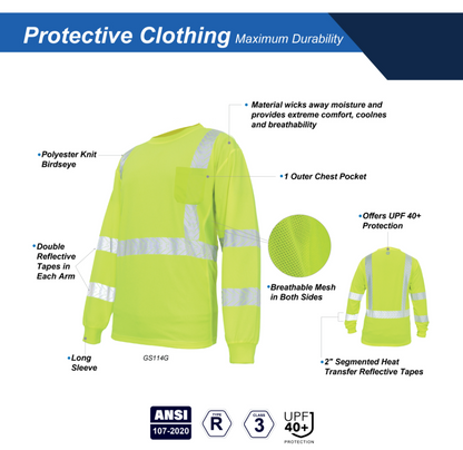 General Electric, HV Safety T-Shirt, Long Sleeve Reflective Tape L