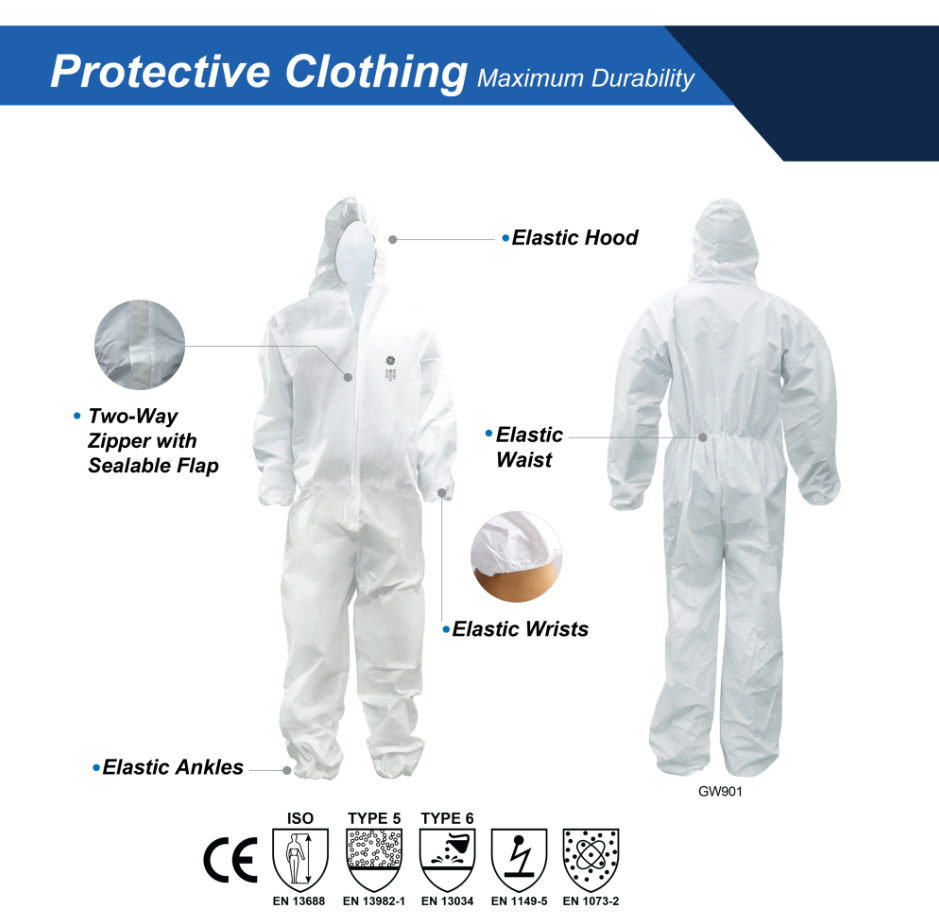 General Electric, SMS Protective Coverall, w/Elastic HoodWrist XL