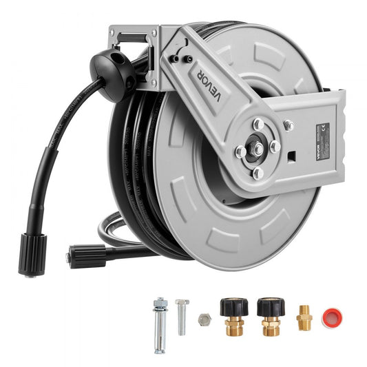 Pressure Washer Hose Reel, 65 ft x 1/4 inch Retractable Power Heavy-Duty Steel Washer Hose Reel, 3200PSI Max VEVOR