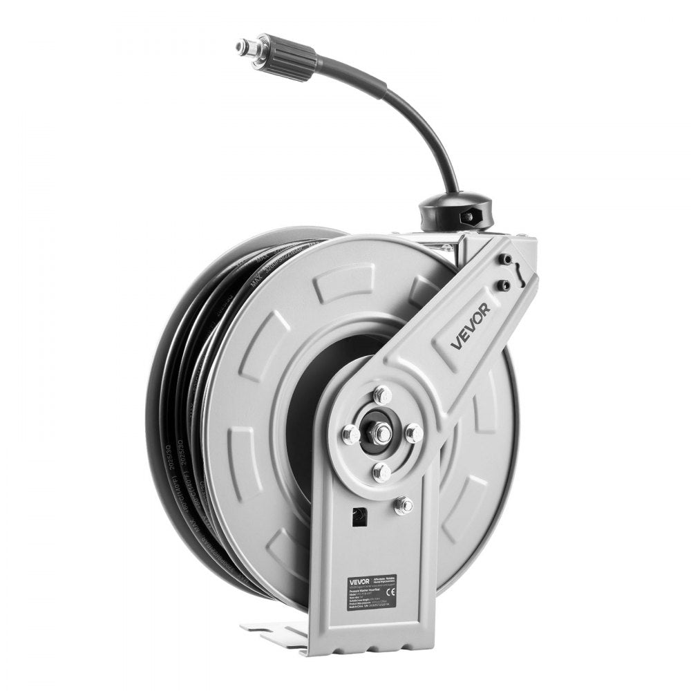 Pressure Washer Hose Reel, 65 ft x 1/4 inch Retractable Power Heavy-Duty Steel Washer Hose Reel, 3200PSI Max VEVOR