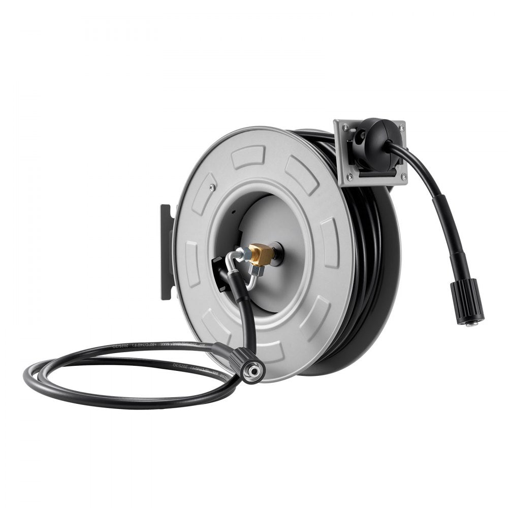 Pressure Washer Hose Reel, 65 ft x 1/4 inch Retractable Power Heavy-Duty Steel Washer Hose Reel, 3200PSI Max VEVOR