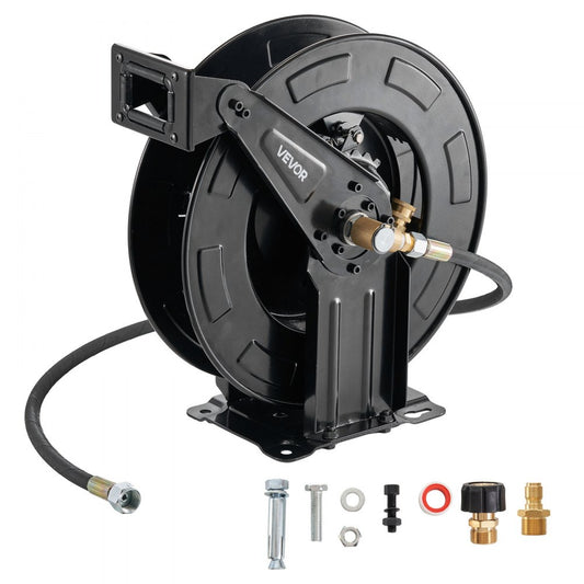 Pressure Washer Hose Reel, 50 ft x 3/8 inch Retractable Power Heavy-Duty Steel Washer Hose Reel, 4000PSI Max VEVOR