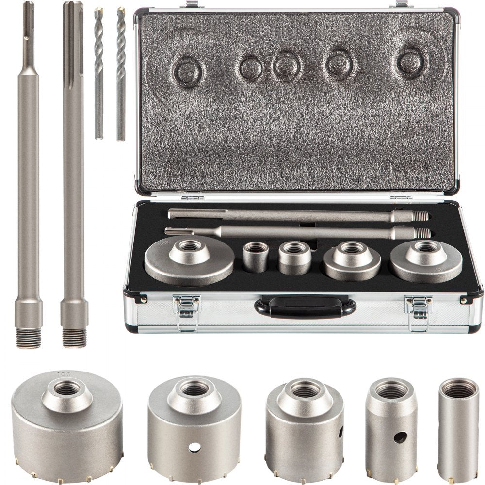 Concrete Hole Saw Kit, 1-2/11\", 1-3/5\", 2-9/16\", 3-5/32\", 3-15/16\" VEVOR