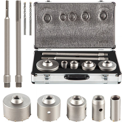 Concrete Hole Saw Kit, 1-2/11\", 1-3/5\", 2-9/16\", 3-5/32\", 3-15/16\" VEVOR