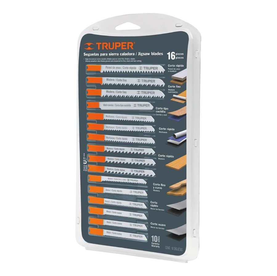 Jigsaw Blades 16 Pcs. (U-TYPE) Truper