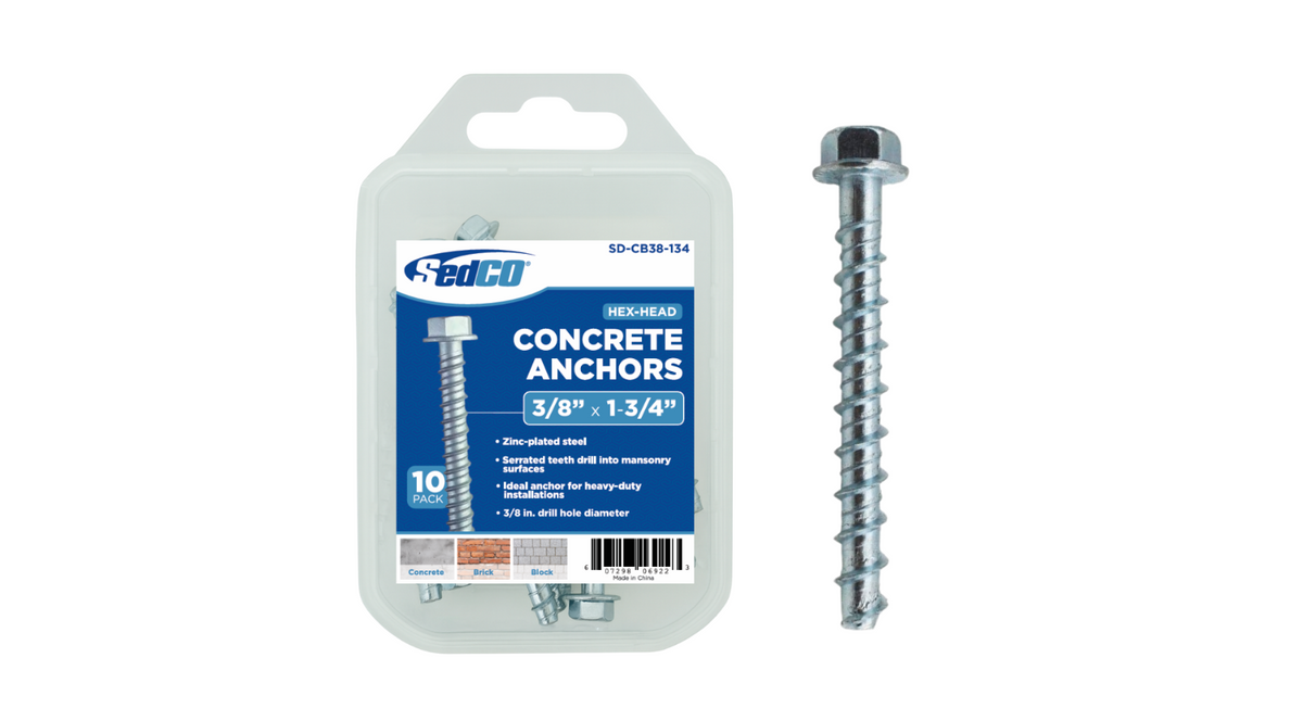 Zinc-Pplated Steel Hex-Head Concrete Anchors 3/8″ X 1-3/4"