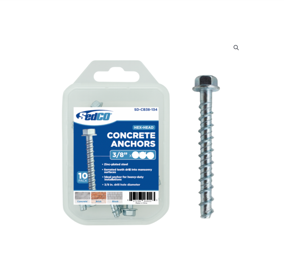 Zinc-Pplated Steel Hex-Head Concrete Anchors 3/8″ X 2-1/2″