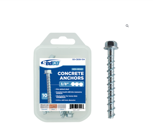 Zinc-Pplated Steel Hex-Head Concrete Anchors 3/8″ X 2-1/2″