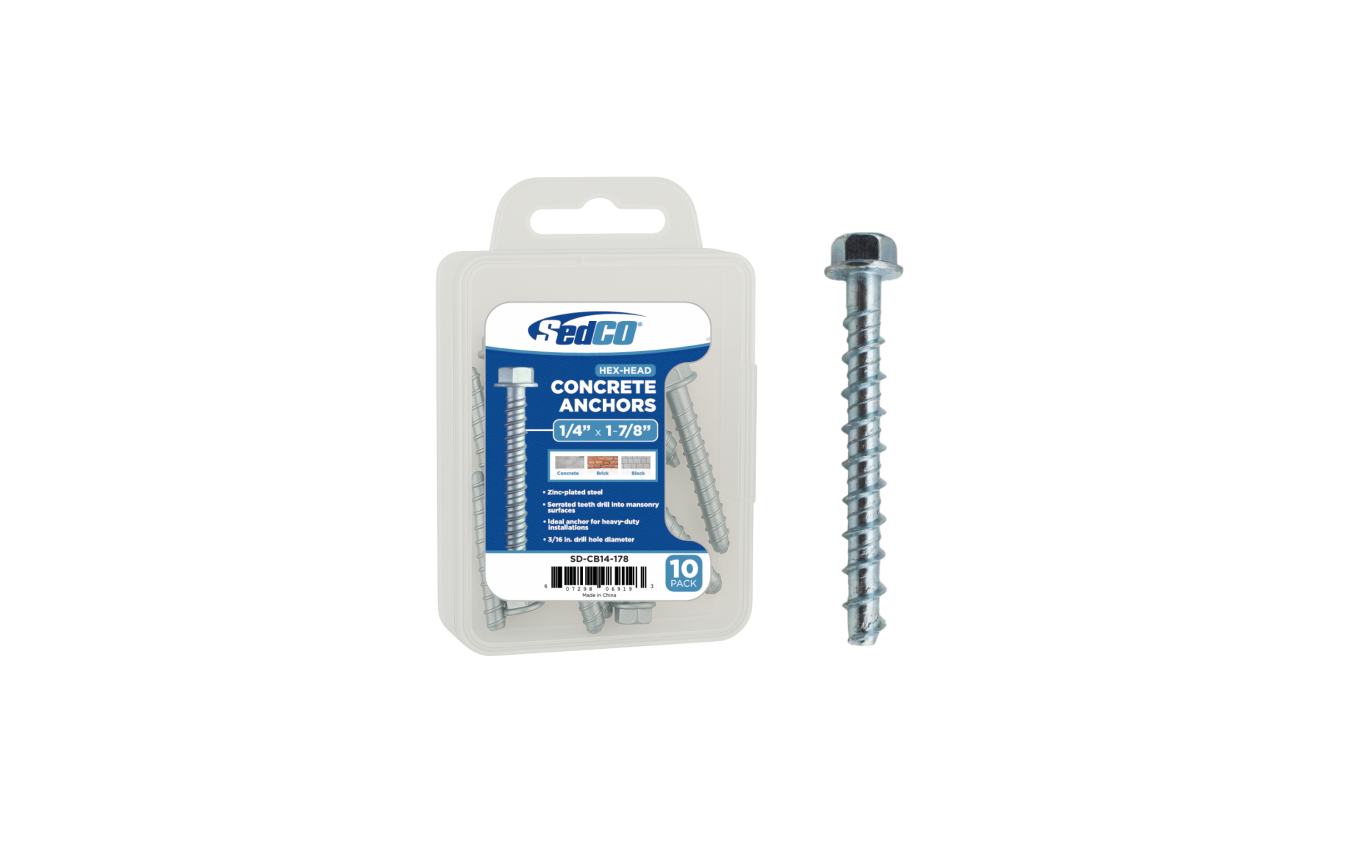 Zinc-Pplated Steel Hex-Head Concrete Anchors 1/4″ X 1-7/8″