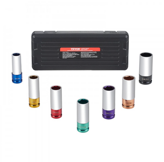 Lug Nut Impact Socket Set 1/2 in Drive Metric 6-Point Deep Socket 7PCS VEVOR