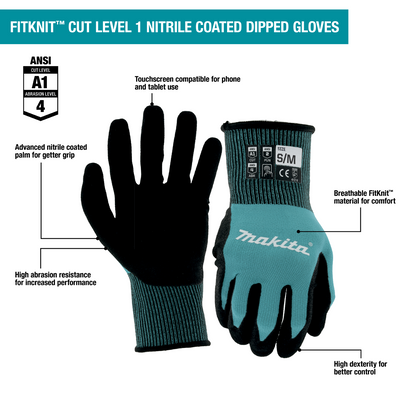 FitKnit™ Cut Level 1 Nitrile Coated Dipped Gloves (Small/Medium)