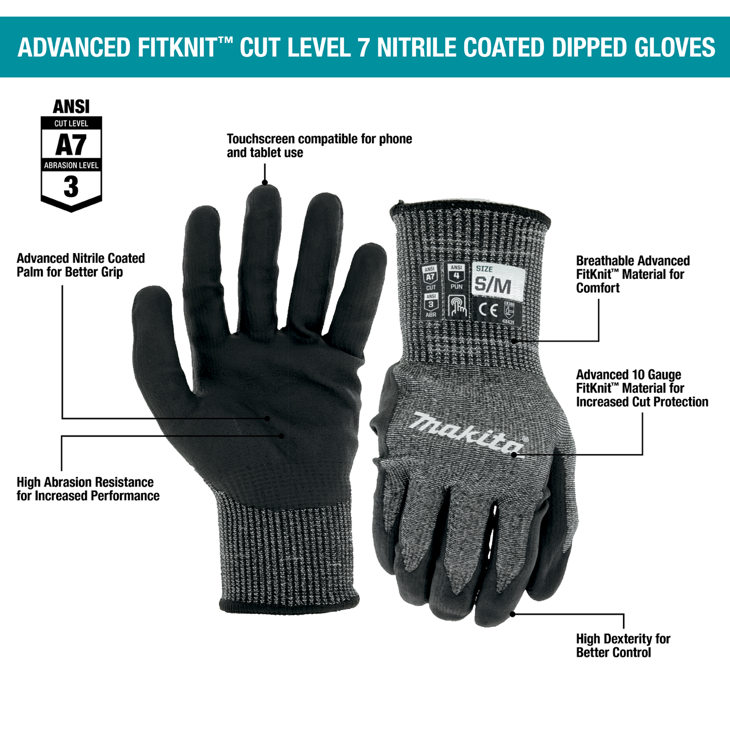 Nitrile Coated Dipped Gloves Advanced FitKnit™ Cut Level 7  (Large/X‑Large)