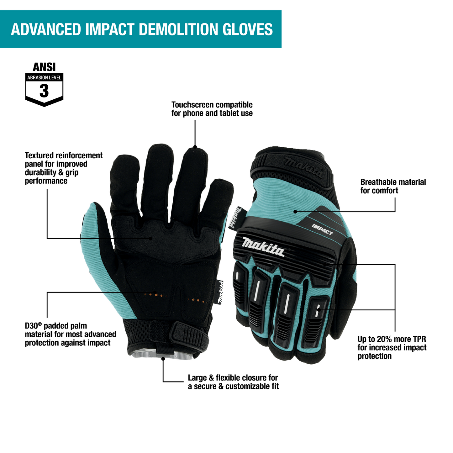Gloves Advanced Impact Demolition (Large) Makita