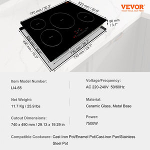 Tope Eléctrico 30" Inducción Vevor