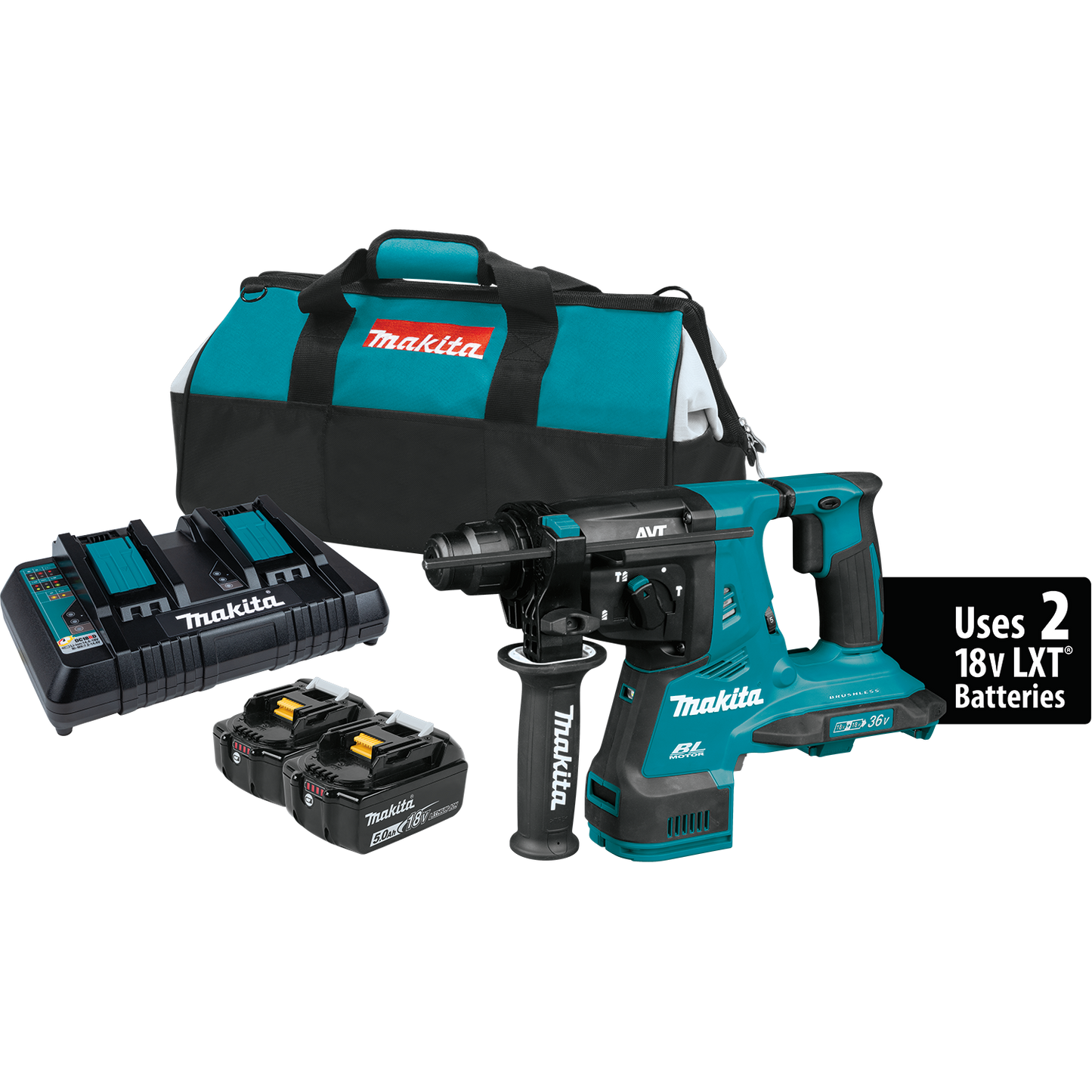 Rotary Hammer Kit (5.0Ah) 36V (18V X2) LXT® Brushless 1‑1/8" SDS‑PLUS AVT® Makita