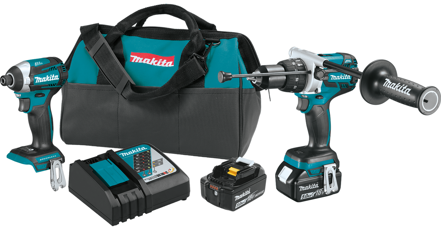 Hammer Drill 1/2" & Impact Driver 1/4" (5.0 AH) 18V LXT Makita